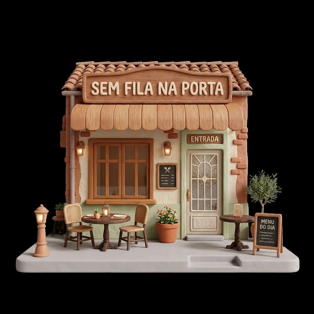 Maquete 3D de uma loja sem fila na porta